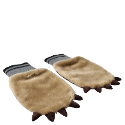 Beige Acrylic Knitted Fur Wrist Mitten Gloves