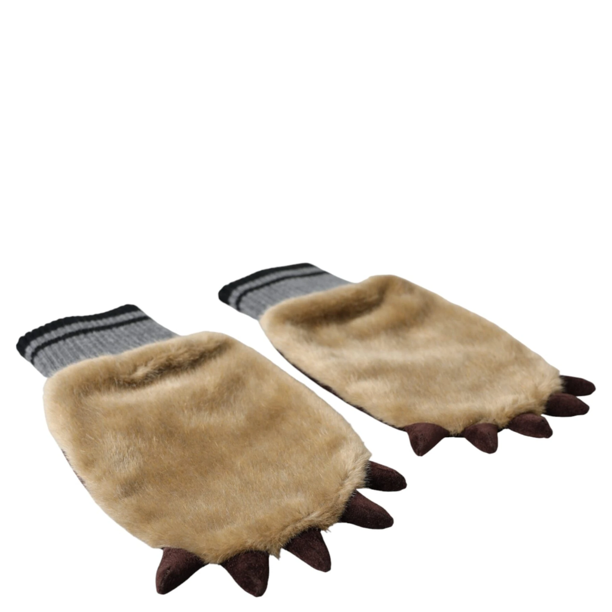 Beige Acrylic Knitted Fur Wrist Mitten Gloves