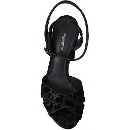 Black Leopard Suede Heels Sandals Shoes