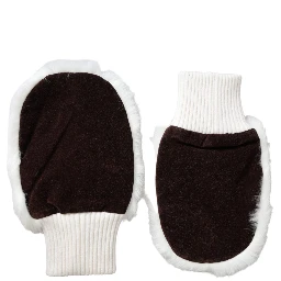 White Acrylic Knitted Fur Wrist Mitten Gloves