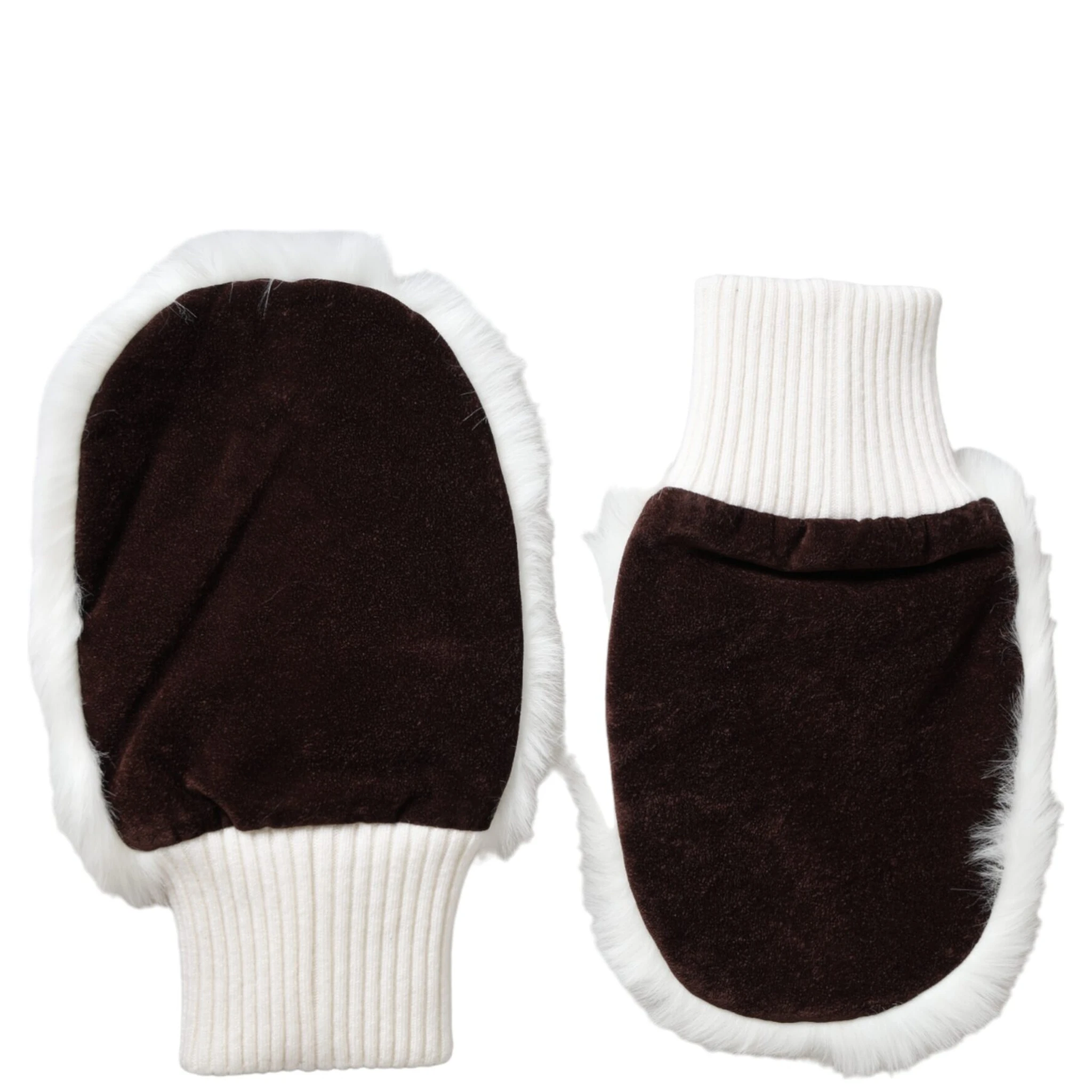 White Acrylic Knitted Fur Wrist Mitten Gloves