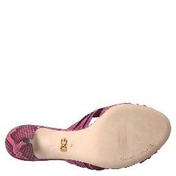 Pink Exotic Leather Kitten Heels Slides Shoes