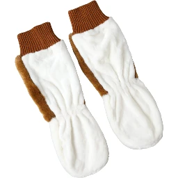 Brown White Acrylic Knitted Fur Mitten Gloves