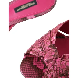 Pink Exotic Leather Kitten Heels Slides Shoes