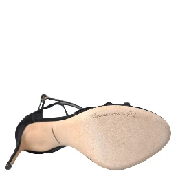 Black Keira Satin Heels Sandals Shoes