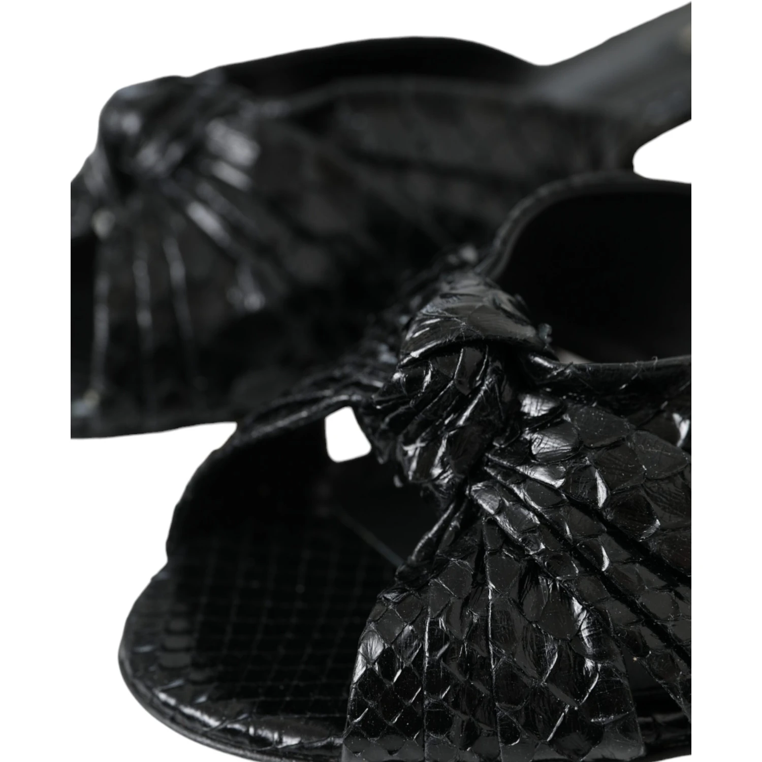 Black Exotic Leather Heels Slides Shoes