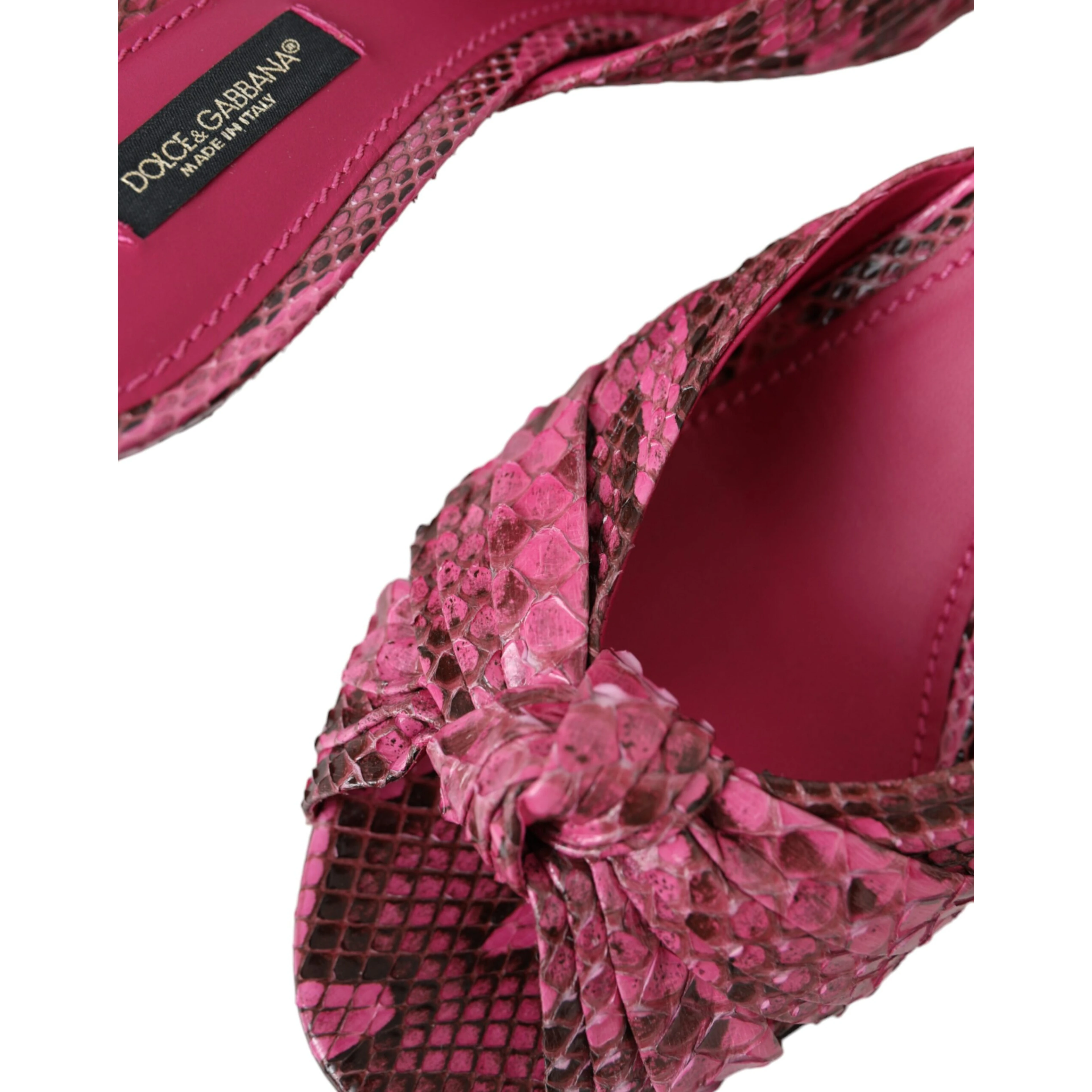 Pink Exotic Leather Kitten Heels Slides Shoes