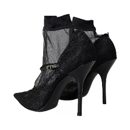 Black Tulle Stretch Boots Pumps Shoes