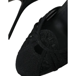Black Mesh Ankle Strap Heels Sandals Shoes