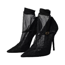 Black Tulle Stretch Boots Pumps Shoes