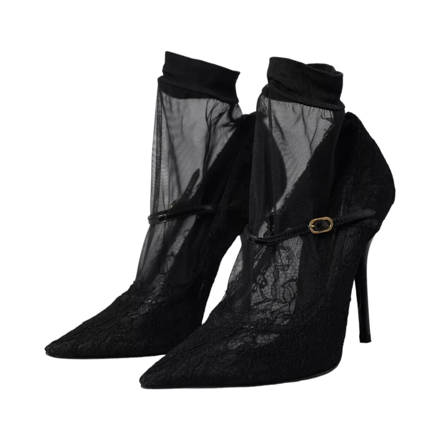 Black Tulle Stretch Boots Pumps Shoes