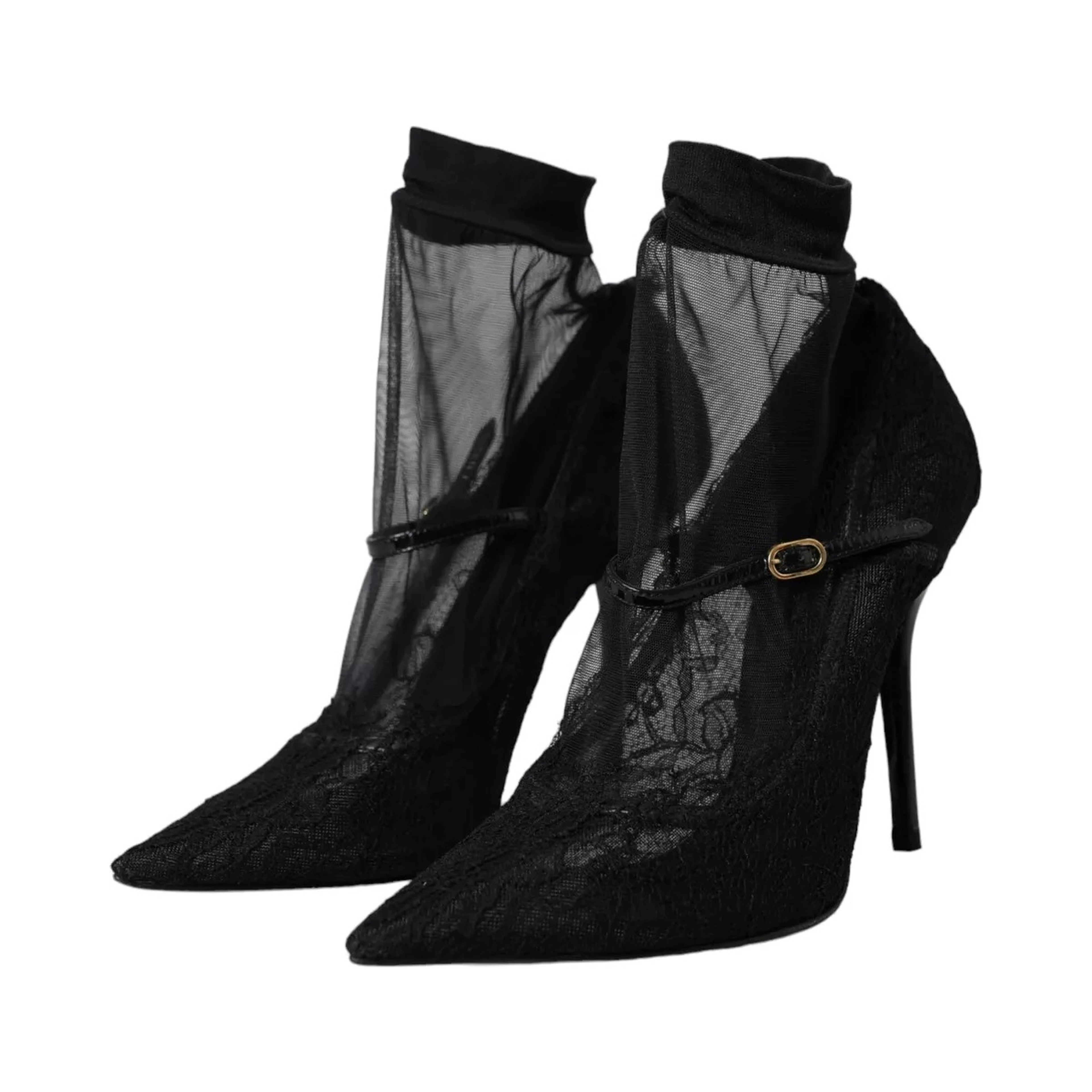 Black Tulle Stretch Boots Pumps Shoes