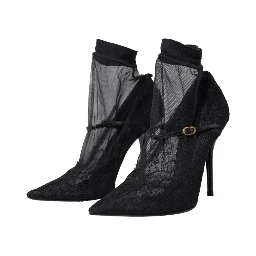 Black Tulle Stretch Boots Pumps Shoes