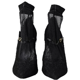 Black Tulle Stretch Boots Pumps Shoes