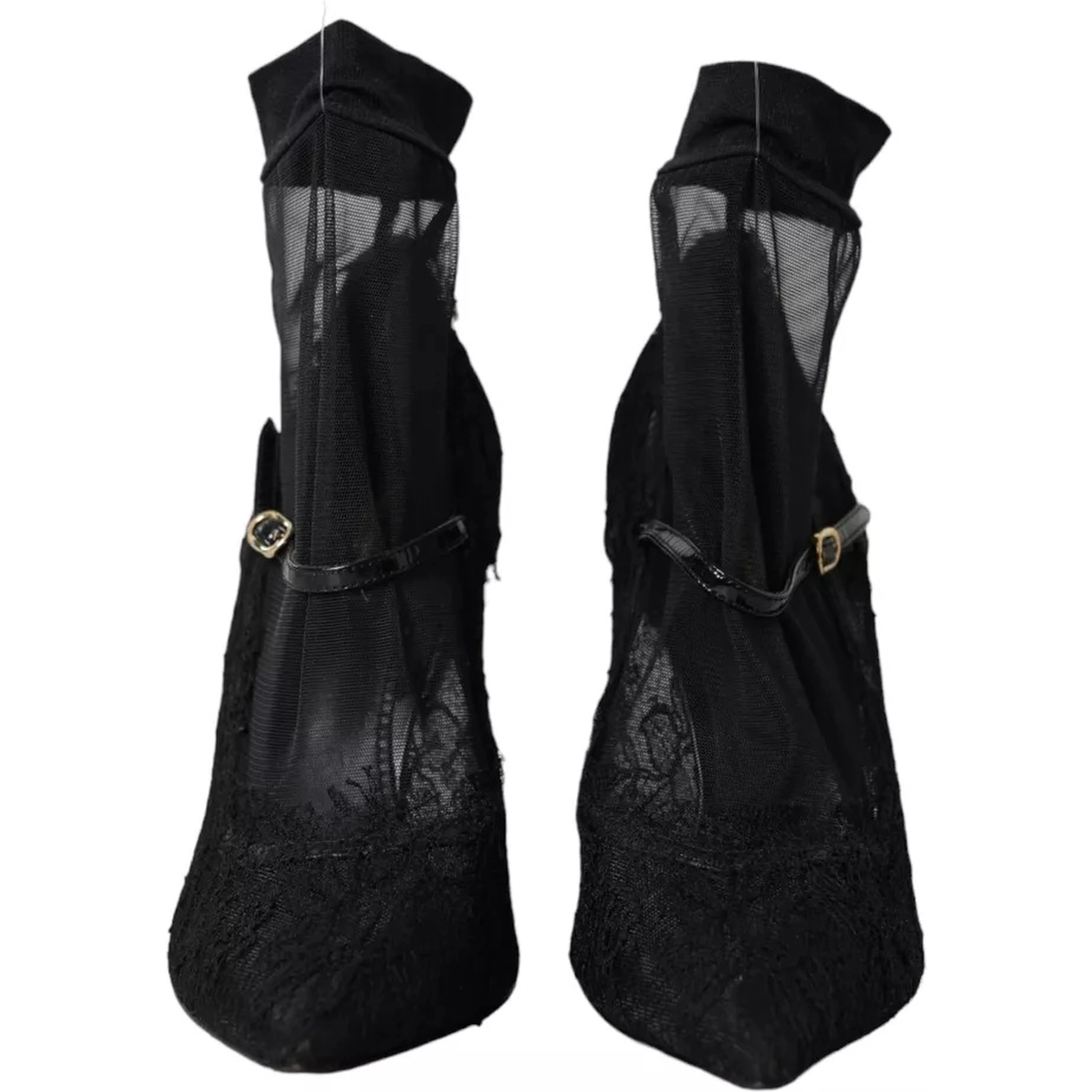 Black Tulle Stretch Boots Pumps Shoes