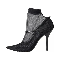 Black Tulle Stretch Boots Pumps Shoes