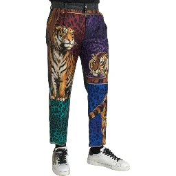 Multicolor Tiger Leopard Cotton Loose Tapered Pants