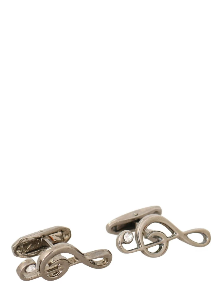 Silver Brass Tremble Clef Crystal Cufflinks