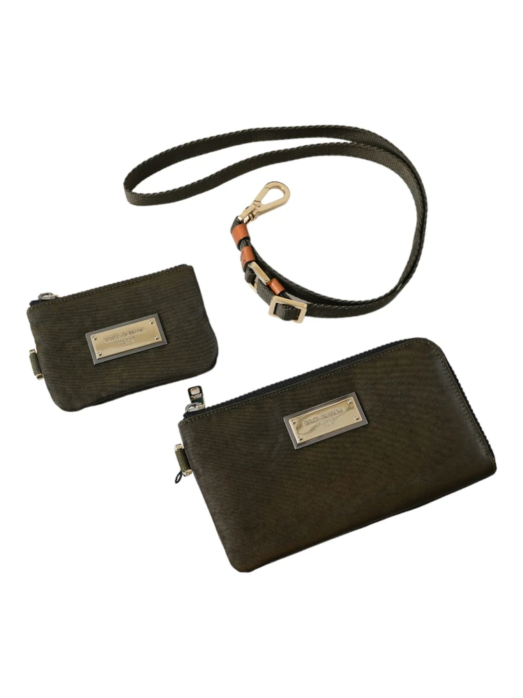 Dark Green Nylon Logo Multifunctional Kit 2 Pcs Set Bags