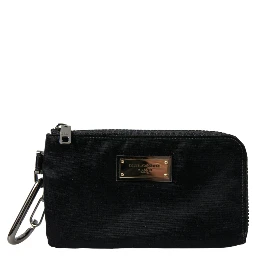 Black Nylon Logo Plaque Keyring Pouch Clutch Bags