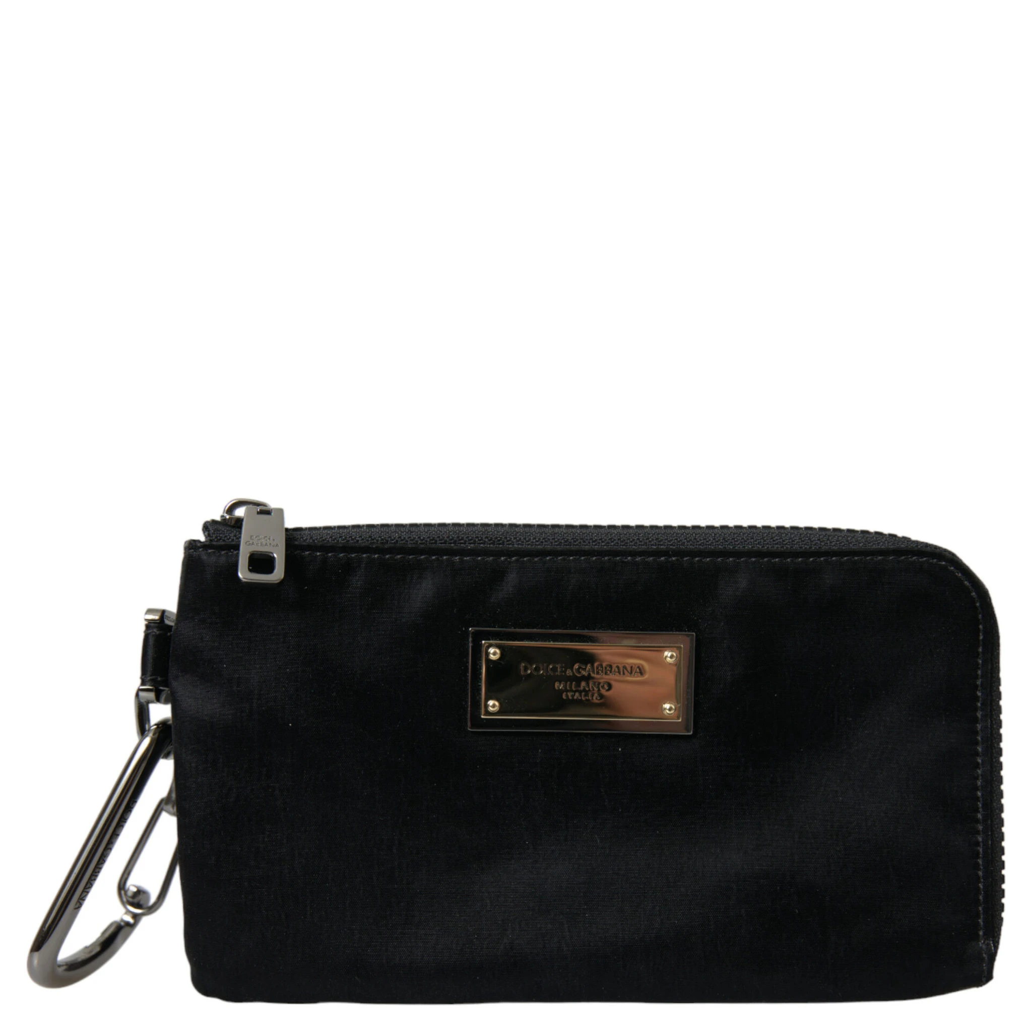 Black Nylon Logo Plaque Keyring Pouch Clutch Bags