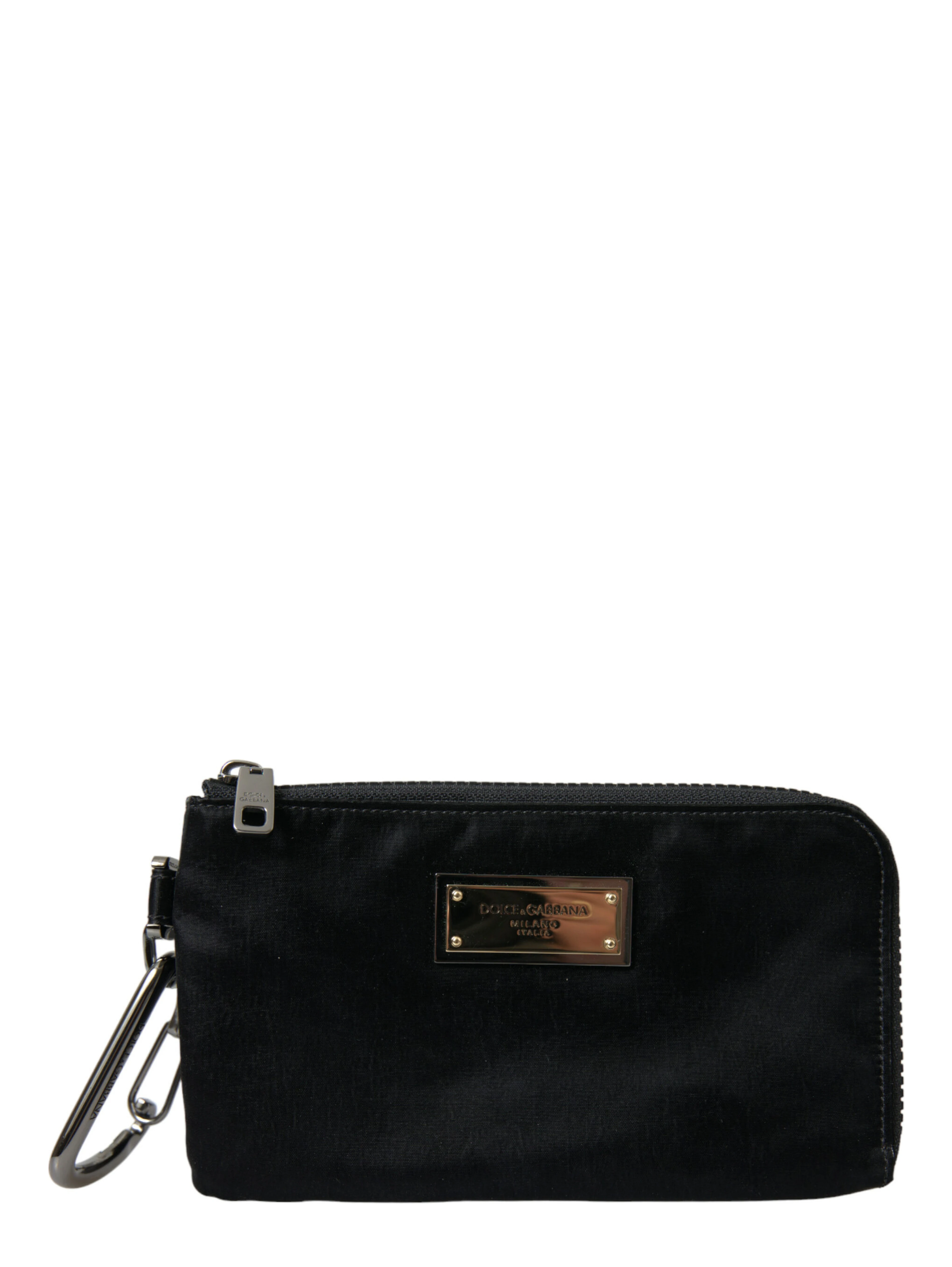 Black Nylon Logo Plaque Keyring Pouch Clutch Bags