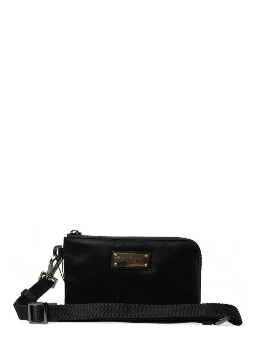 Black Nylon Logo Plaque Keyring Pouch Clutch Bag