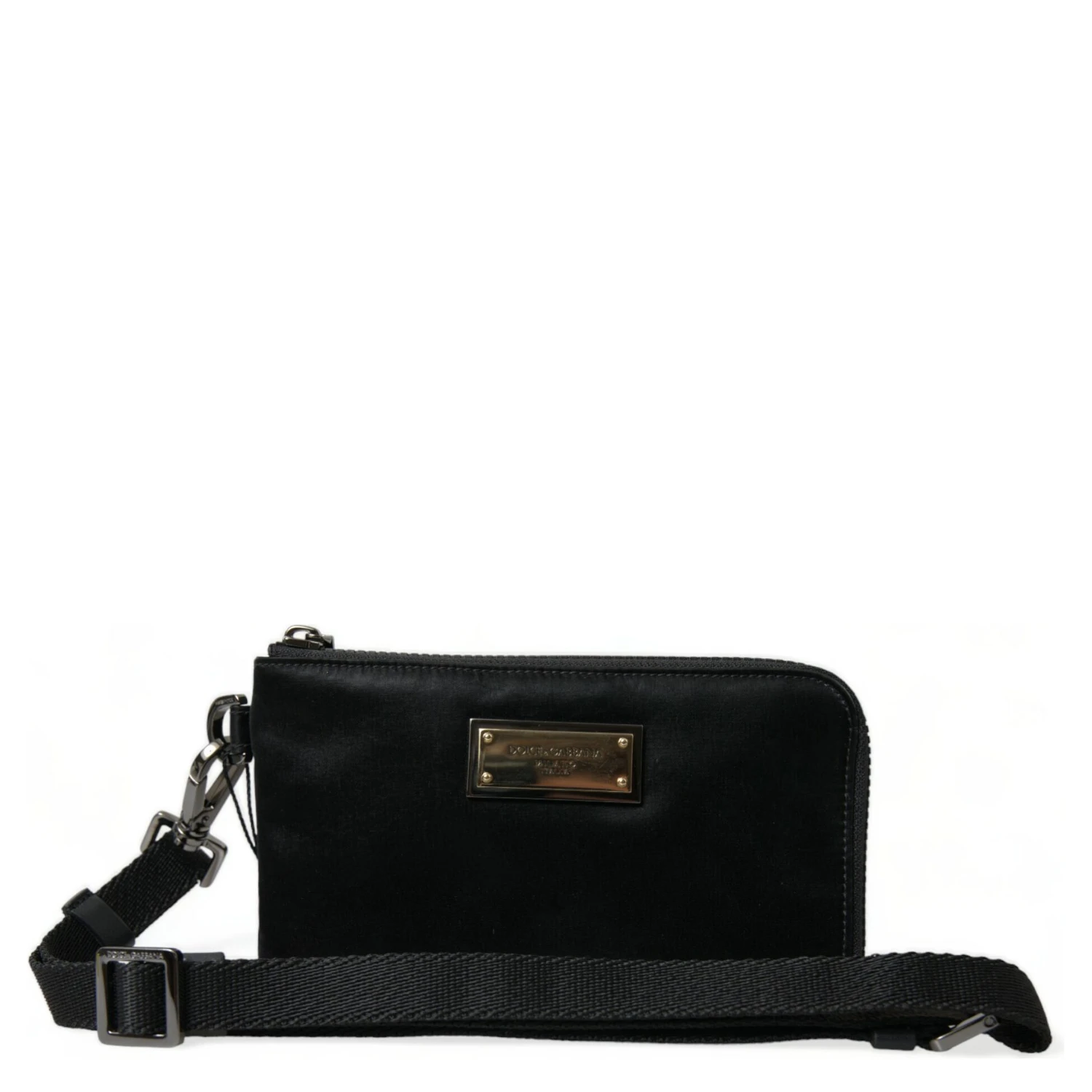 Black Nylon Logo Plaque Keyring Pouch Clutch Bag