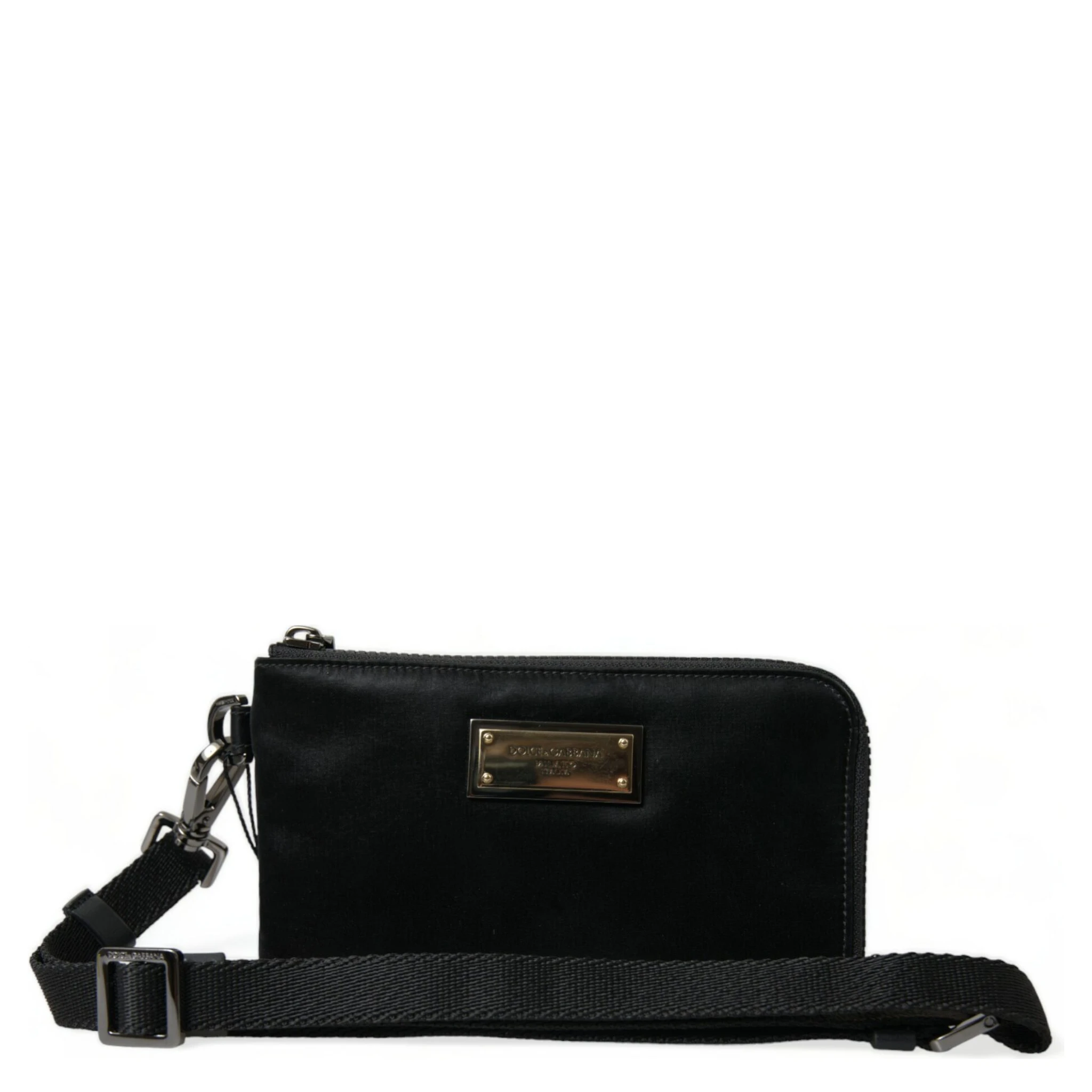 Black Nylon Logo Plaque Keyring Pouch Clutch Bag