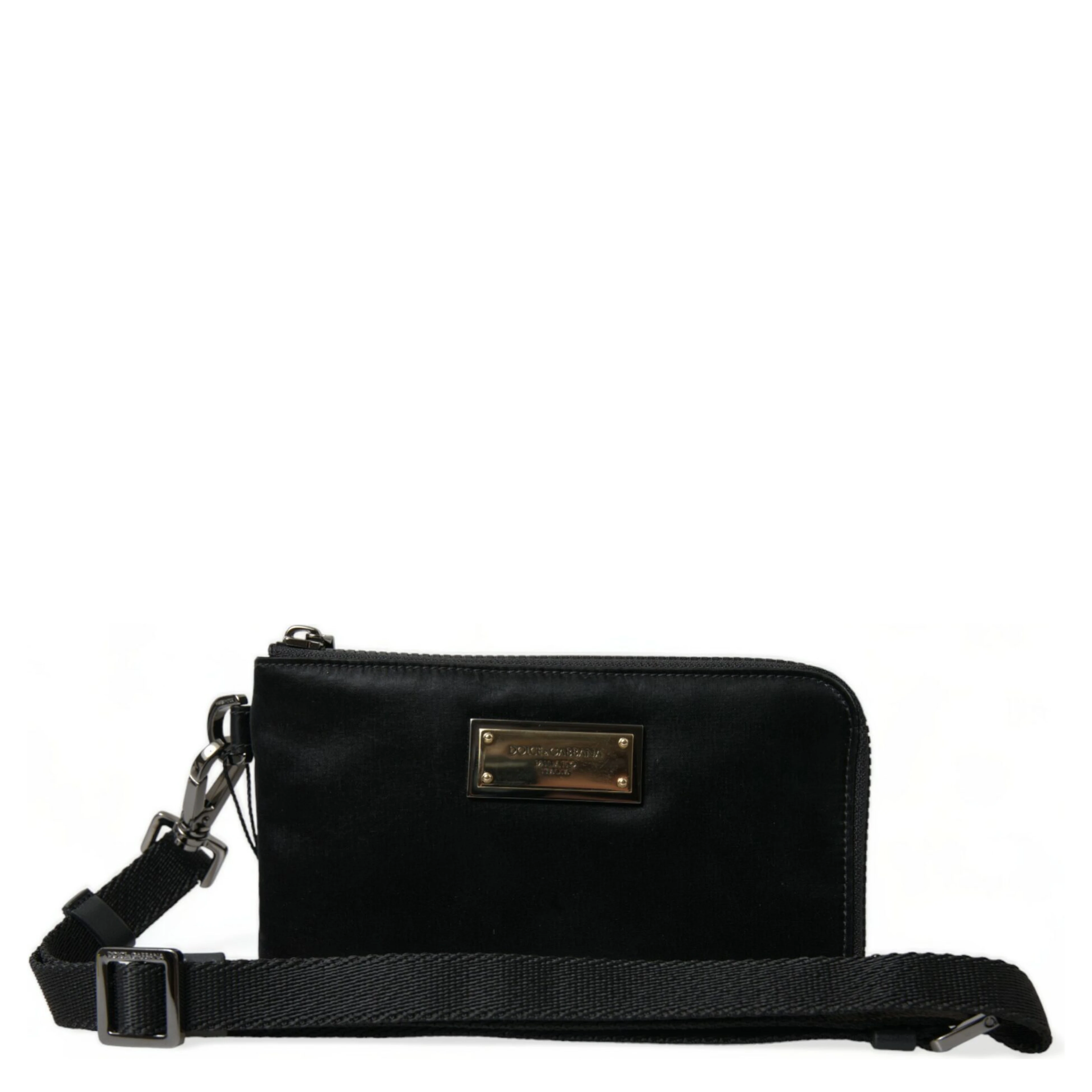 Black Nylon Logo Plaque Keyring Pouch Clutch Bag