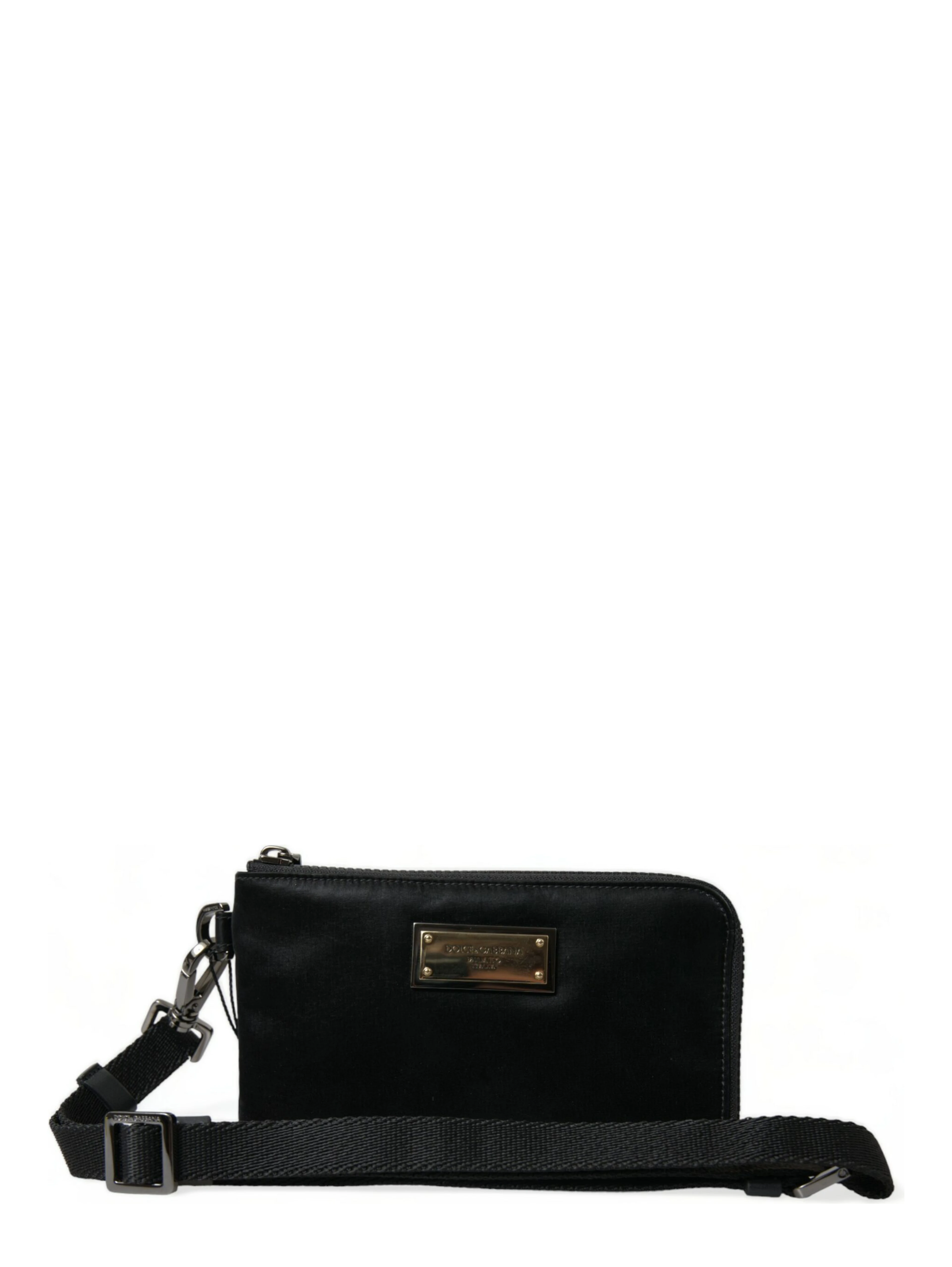 Black Nylon Logo Plaque Keyring Pouch Clutch Bag