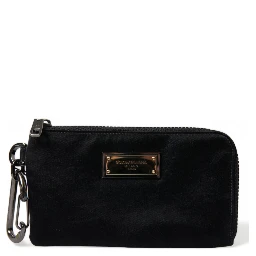 Black Nylon Logo Plaque Keyring Pouch Clutch Bag