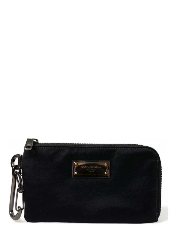 Black Nylon Logo Plaque Keyring Pouch Clutch Bag