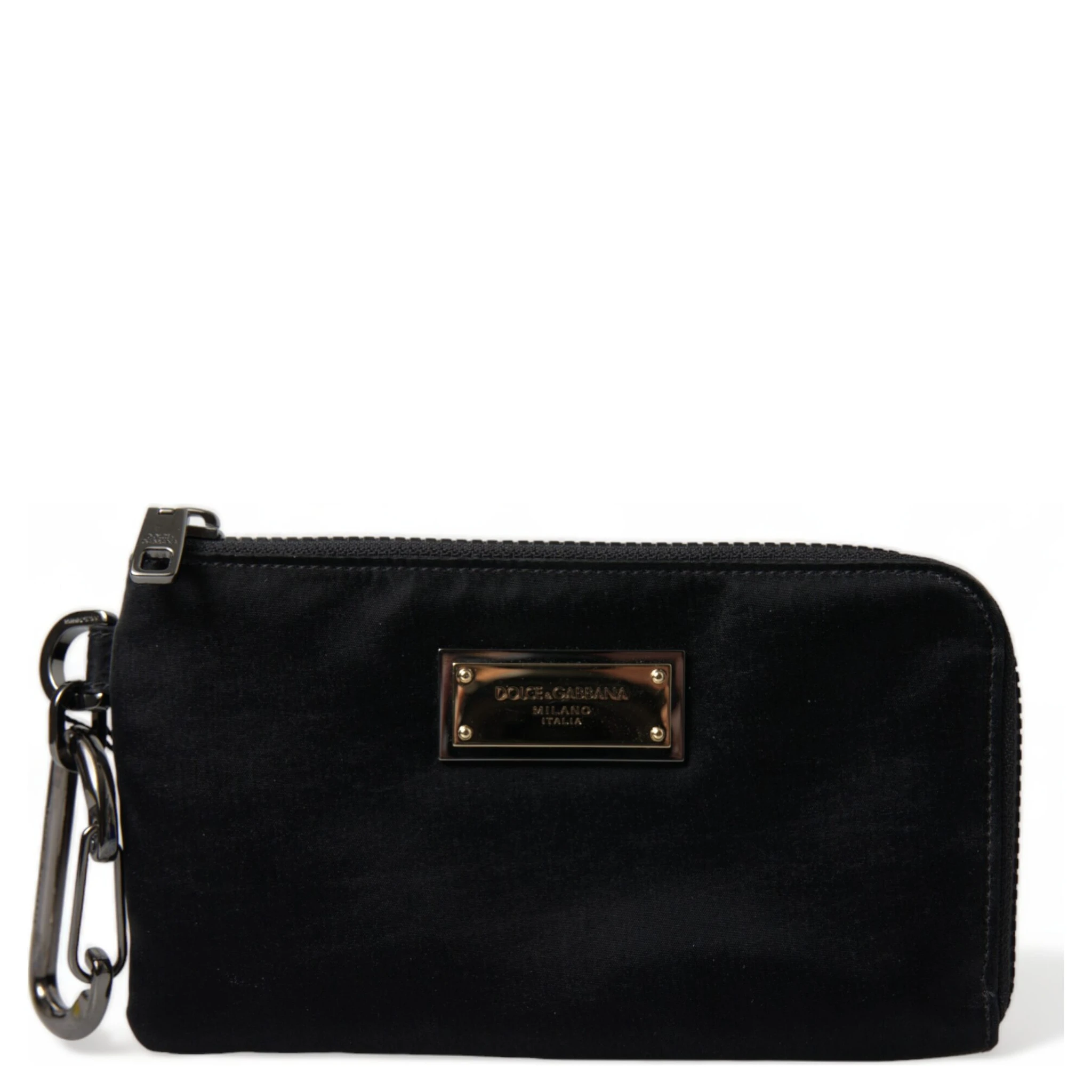 Black Nylon Logo Plaque Keyring Pouch Clutch Bag