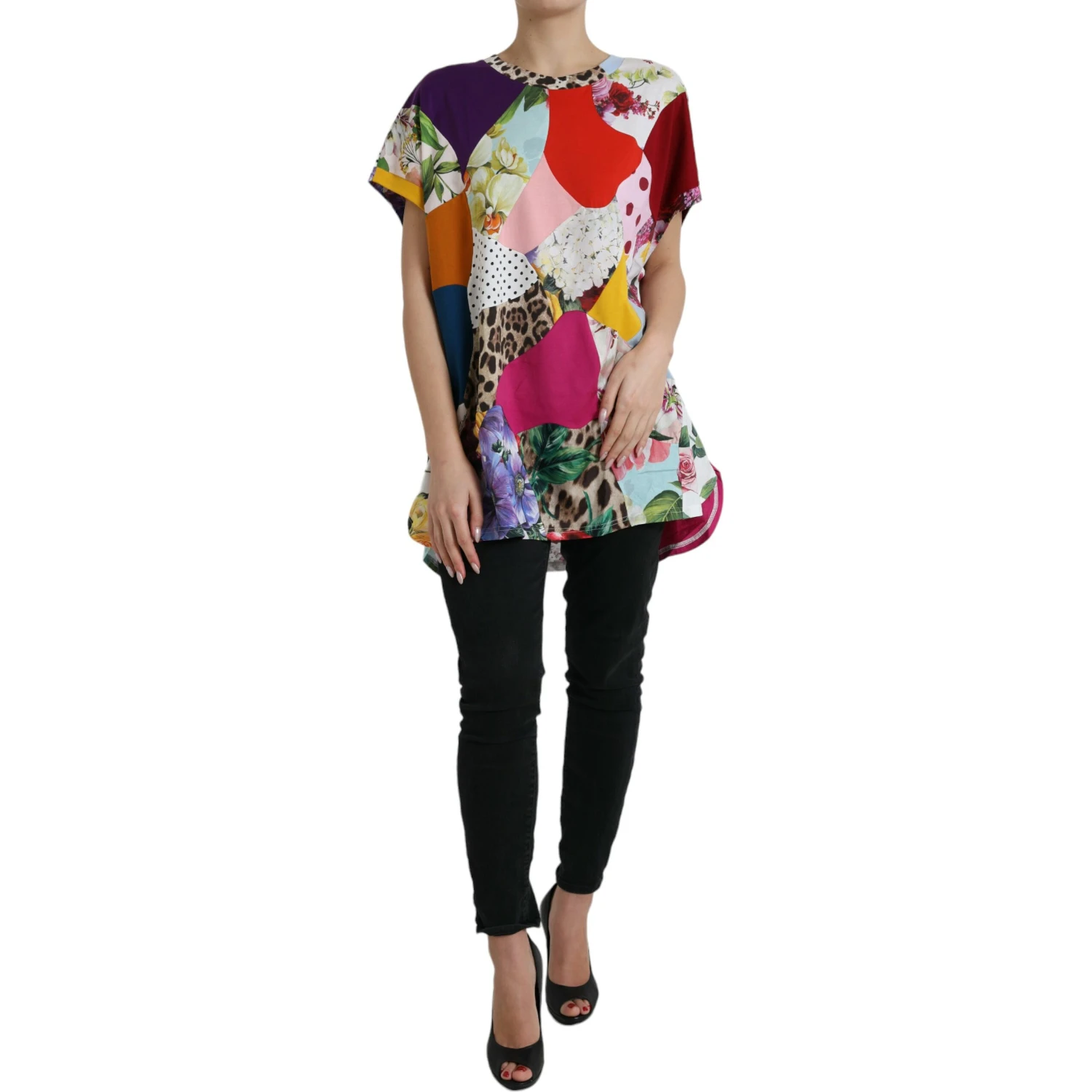 Multicolor Patchwork Cotton Silk Blouse Top