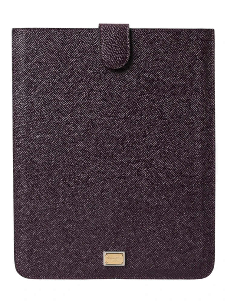 Dark Brown Leather Logo Plaque Cover Sleeve Tablet Case