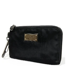 Black Nylon Logo Plaque Keyring Pouch Clutch Bags