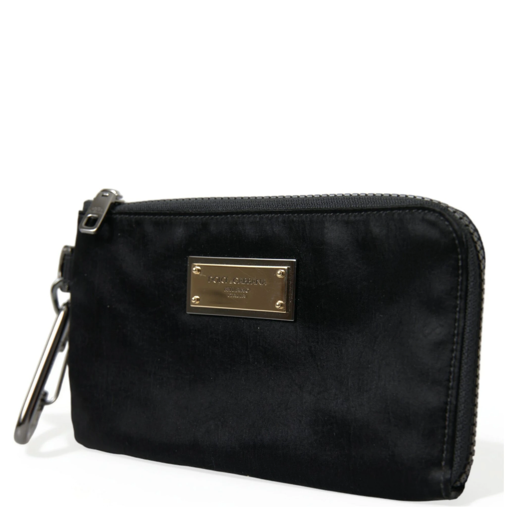 Black Nylon Logo Plaque Keyring Pouch Clutch Bags