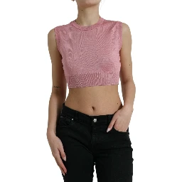 Pink Crew Neck Cropped Sleeveless Tank Top