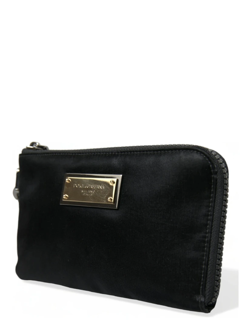 Black Nylon Logo Plaque Keyring Pouch Clutch Bag