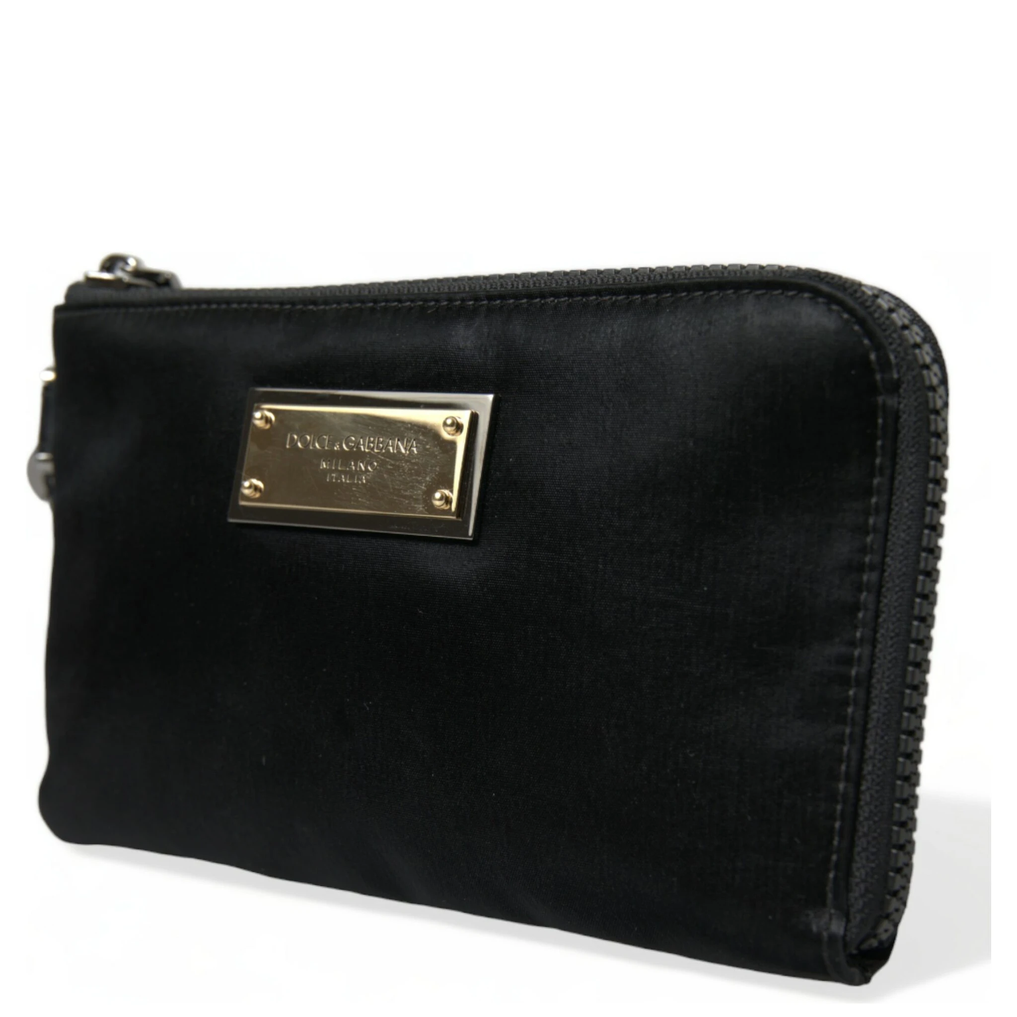 Black Nylon Logo Plaque Keyring Pouch Clutch Bag