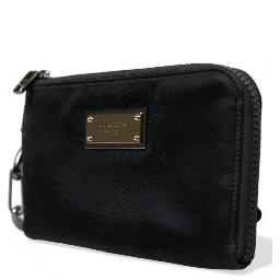 Black Nylon Logo Plaque Keyring Pouch Clutch Bag