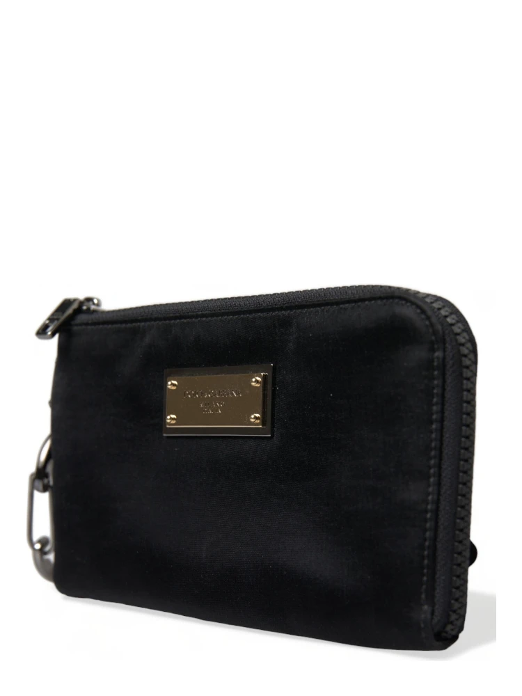 Black Nylon Logo Plaque Keyring Pouch Clutch Bag alternative