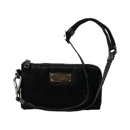 Black Nylon Logo Plaque Keyring Pouch Clutch Bag