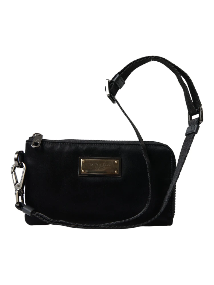 Black Nylon Logo Plaque Keyring Pouch Clutch Bag