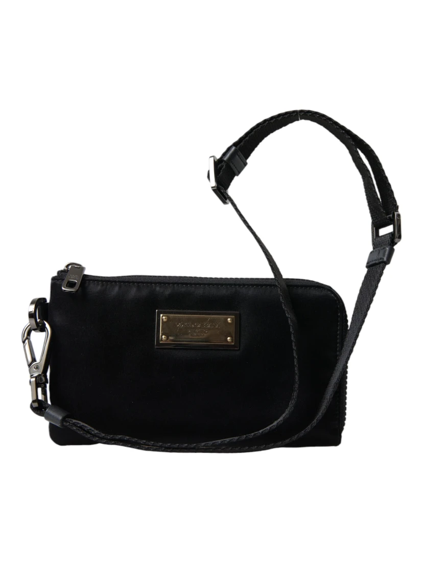 Black Nylon Logo Plaque Keyring Pouch Clutch Bag