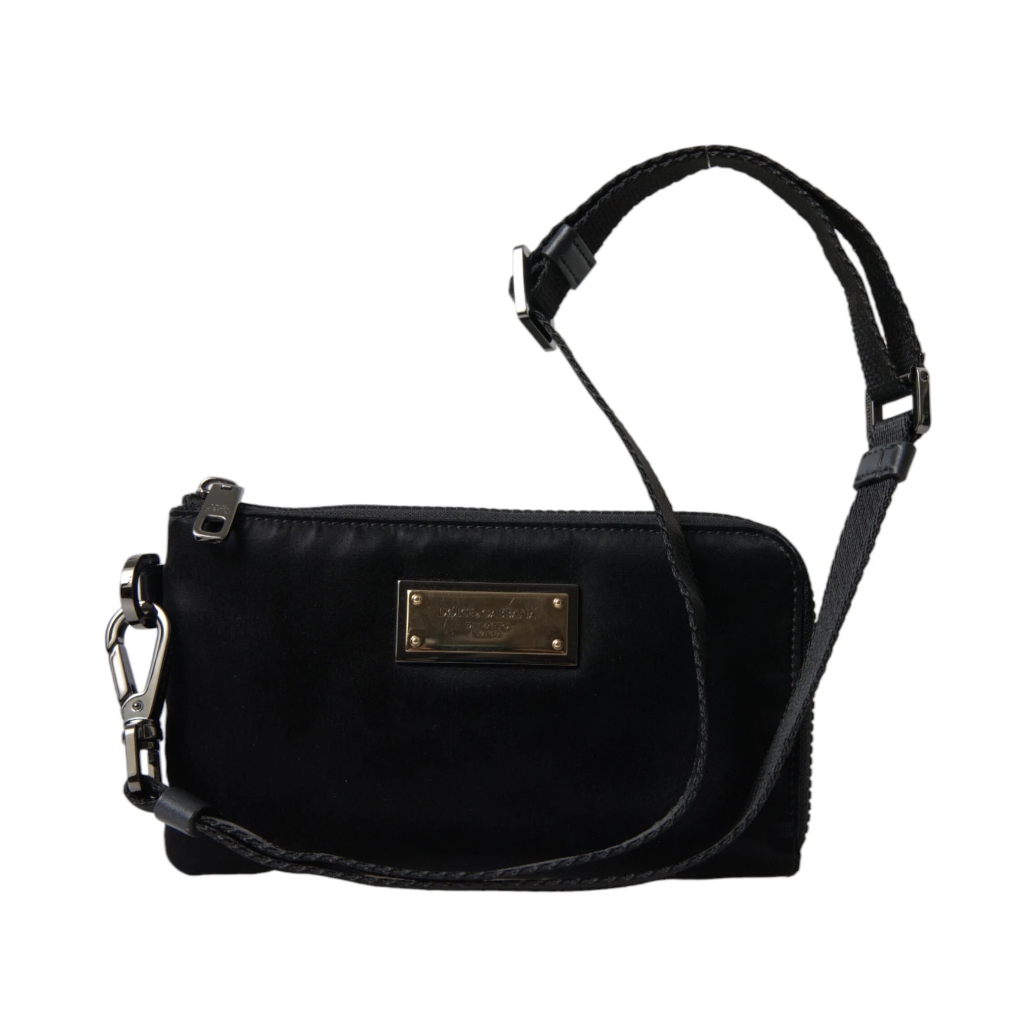 Black Nylon Logo Plaque Keyring Pouch Clutch Bag