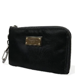 Black Nylon Logo Plaque Keyring Pouch Clutch Bag