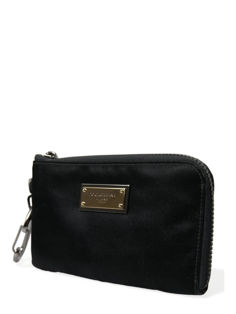 Black Nylon Logo Plaque Keyring Pouch Clutch Bag