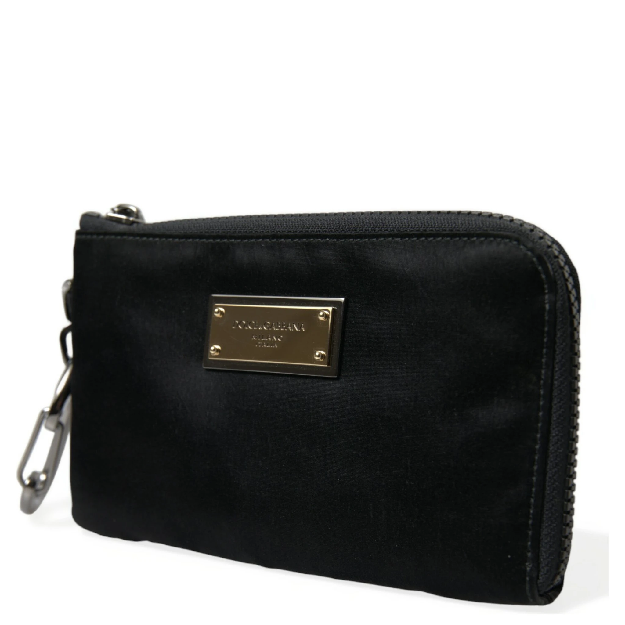 Black Nylon Logo Plaque Keyring Pouch Clutch Bag